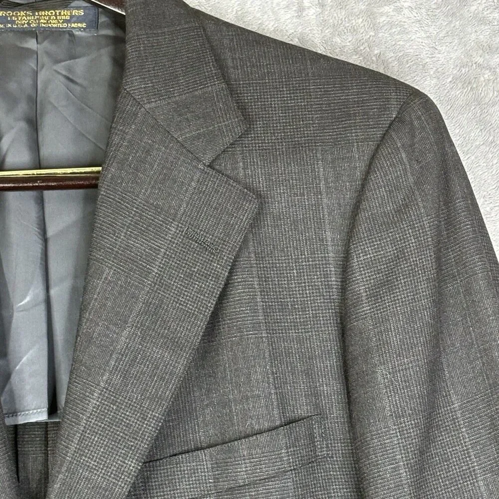 Vtg Brooks Brothers Blazer Men 42 Long 3 Button Pure Wool Gray Blue Plaid Jacket